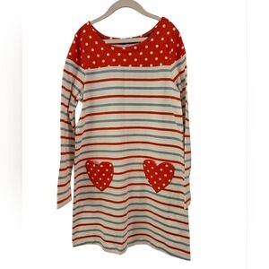 MINI BODEN HEART POCKET FUN JERSEY DRESS.STRIPES/ POLKA DOTS SIZE 9-10 Y. NWOT.